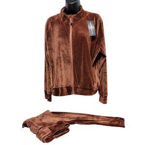 Kimberly Womens Ultra Soft Chocolate Two Piece Set Jacket and Joggers Size L